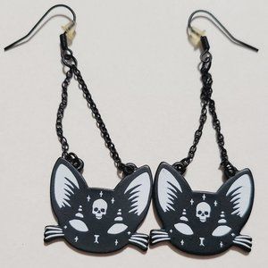Black Cat Skull Dangle Earrings